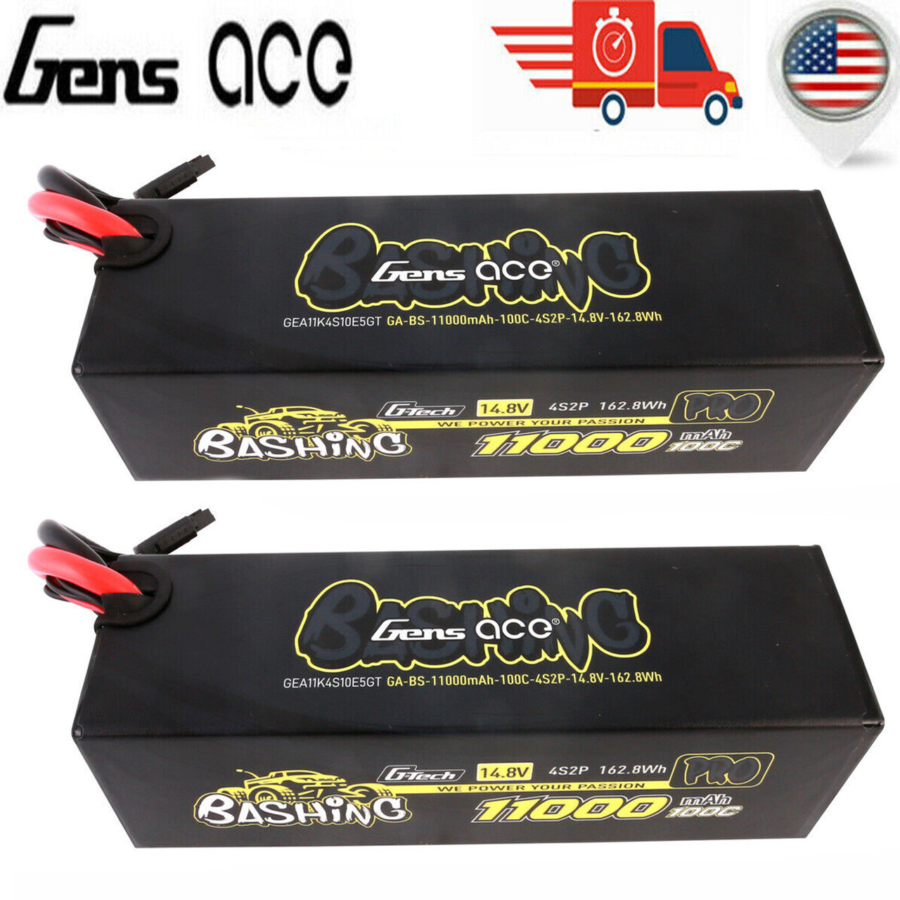 2X Gens Ace Bashing G-Tech 11000mAh 14.8V 100C 4S Lipo Battery EC5 For ARRMA Car