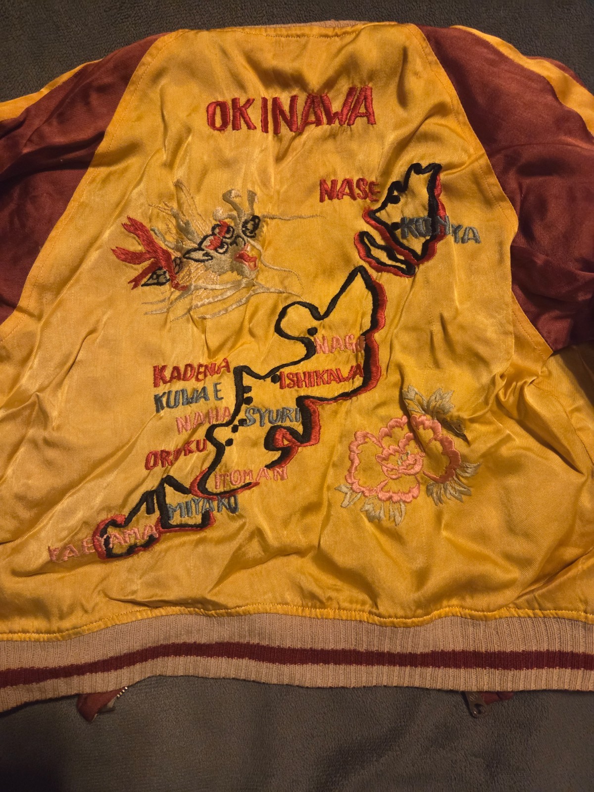 VTG 1940s Occupied Japan Okinawa Map Reversible Sukajan Jacket Cherry Tokyo Sz S