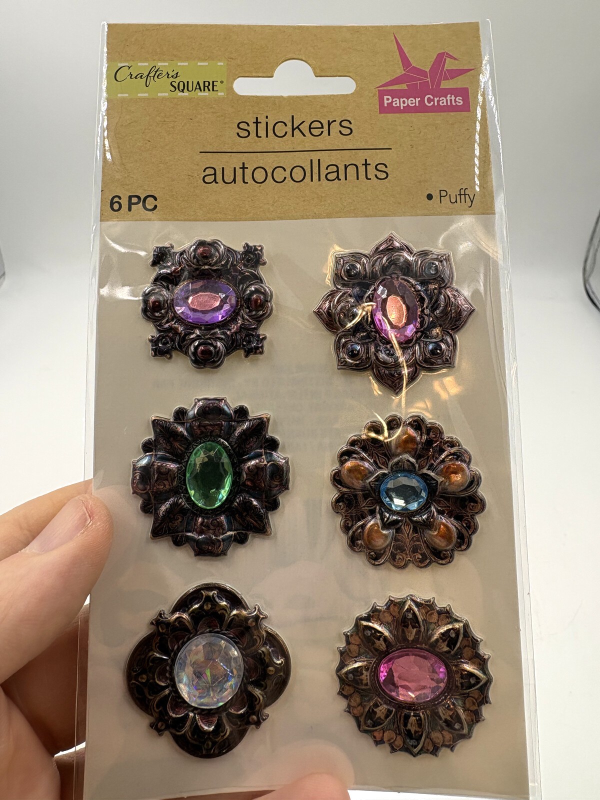 Crafter\'s Square Stickers with Faux Jewels 6 Pc Puffy Gem Medallions