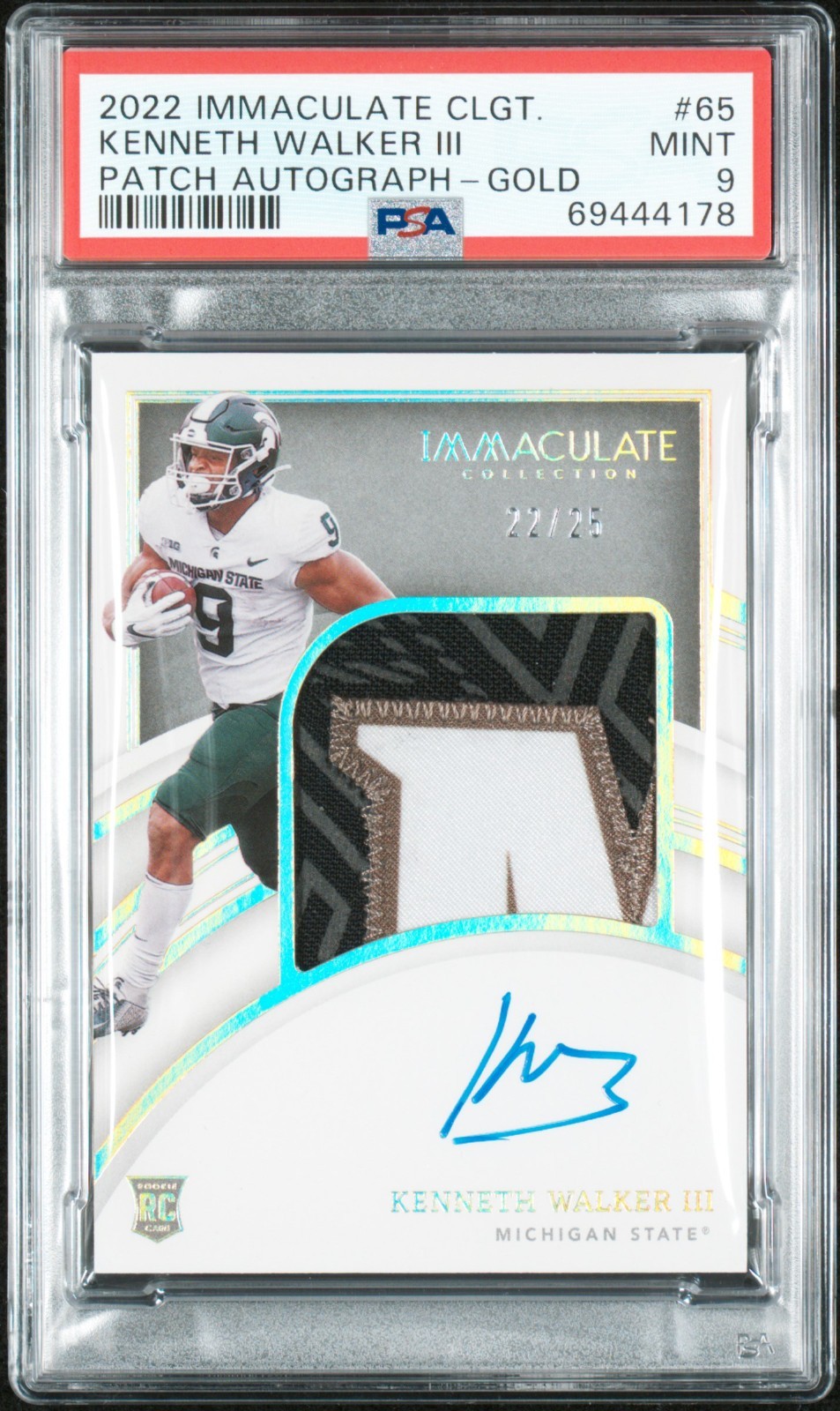 2022 PANINI IMMACULATE KENNETH WALKER III PATCH AUTO /25 PSA 9 TOP POP - No 10\'s