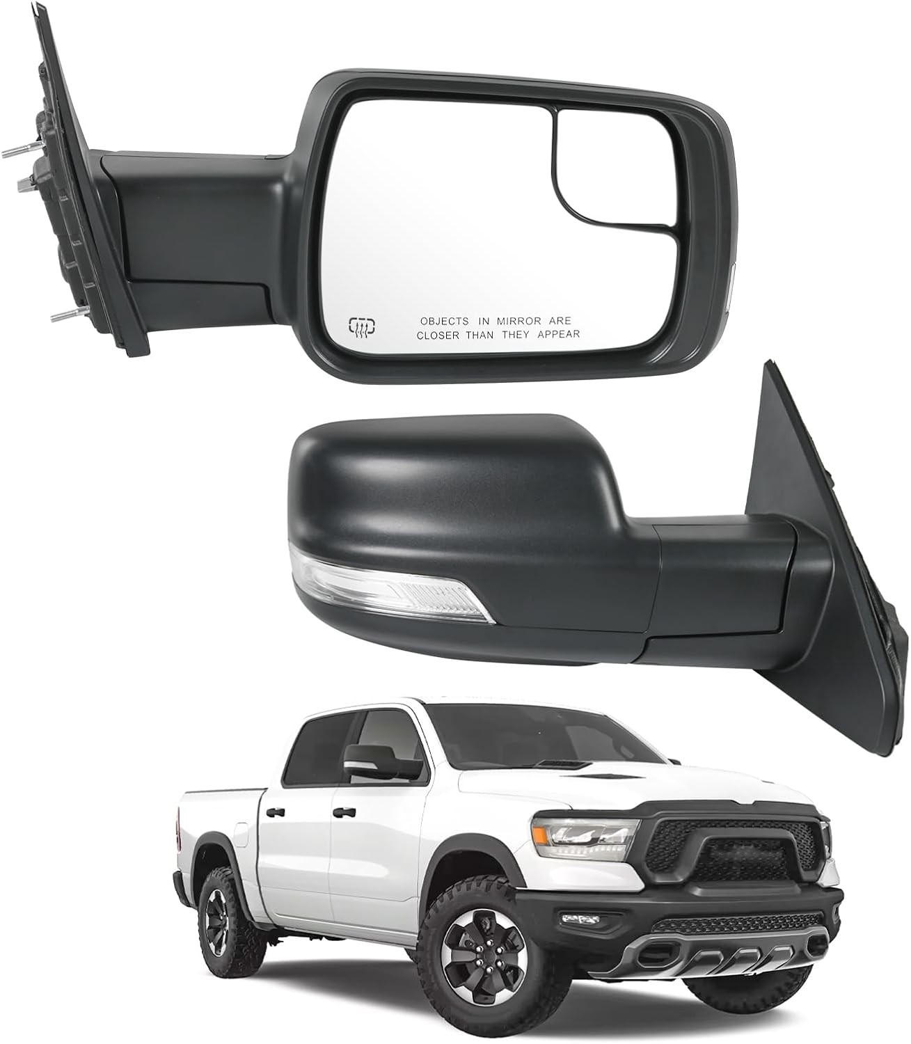 Right Passenger Side Door Mirror Compatible with 2019-2025 Ram 1500 with Power F