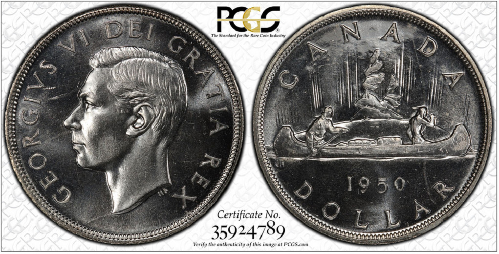 :1950 S$1 SILVER DOLLAR GEORGE-VI CANADA PCGS MS65 3FWL RARE R4 HIGHEST-GRADES :1950 S$1 SILVER DOLLAR GEORGE-VI CANADA PCGS MS65 3FWL RARE R4 HIGHEST-GRADES