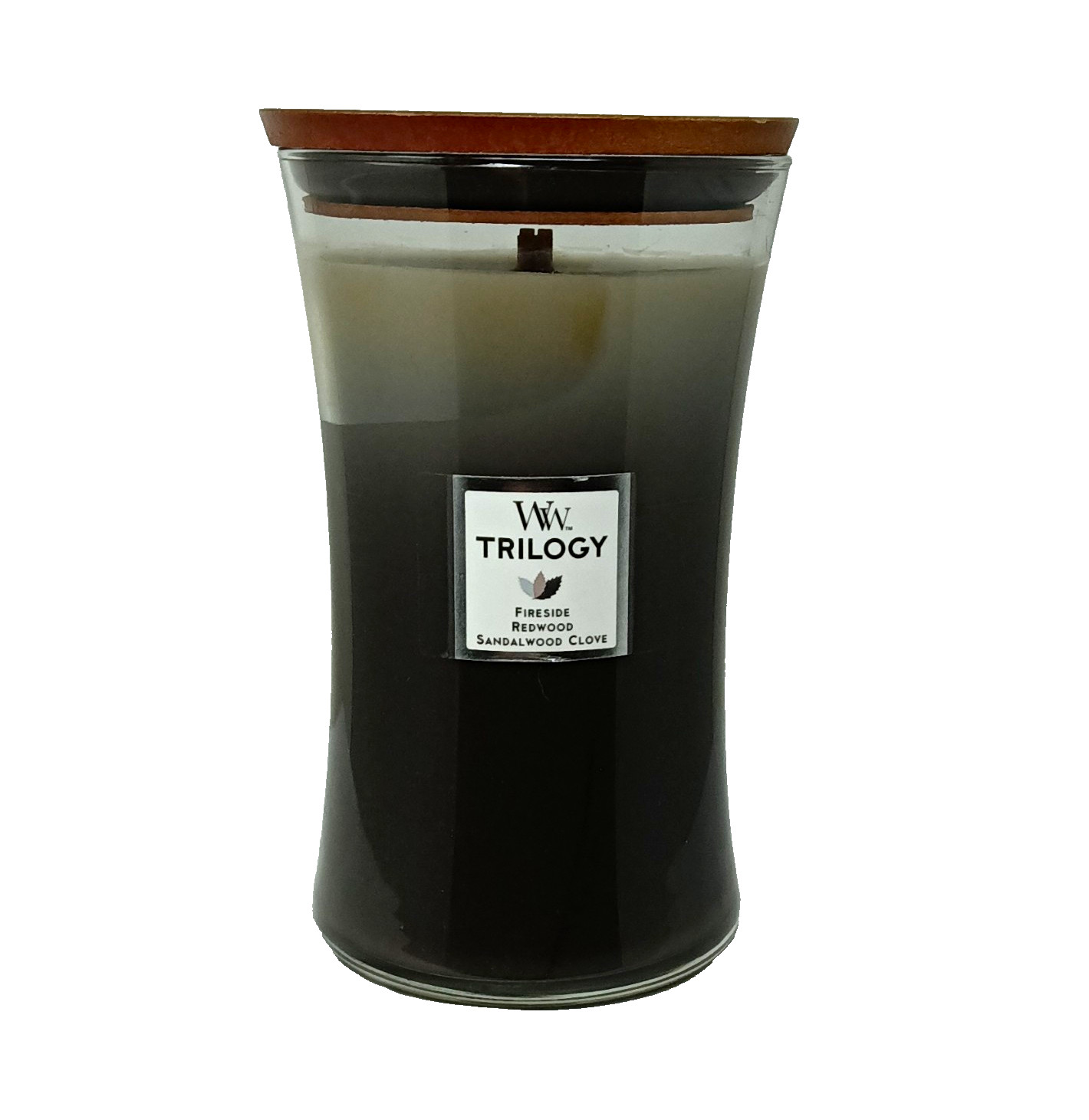 WoodWick Trilogy Warm Woods Jar Candle Wood Lid Firesde Redwood Sandalwood Clove