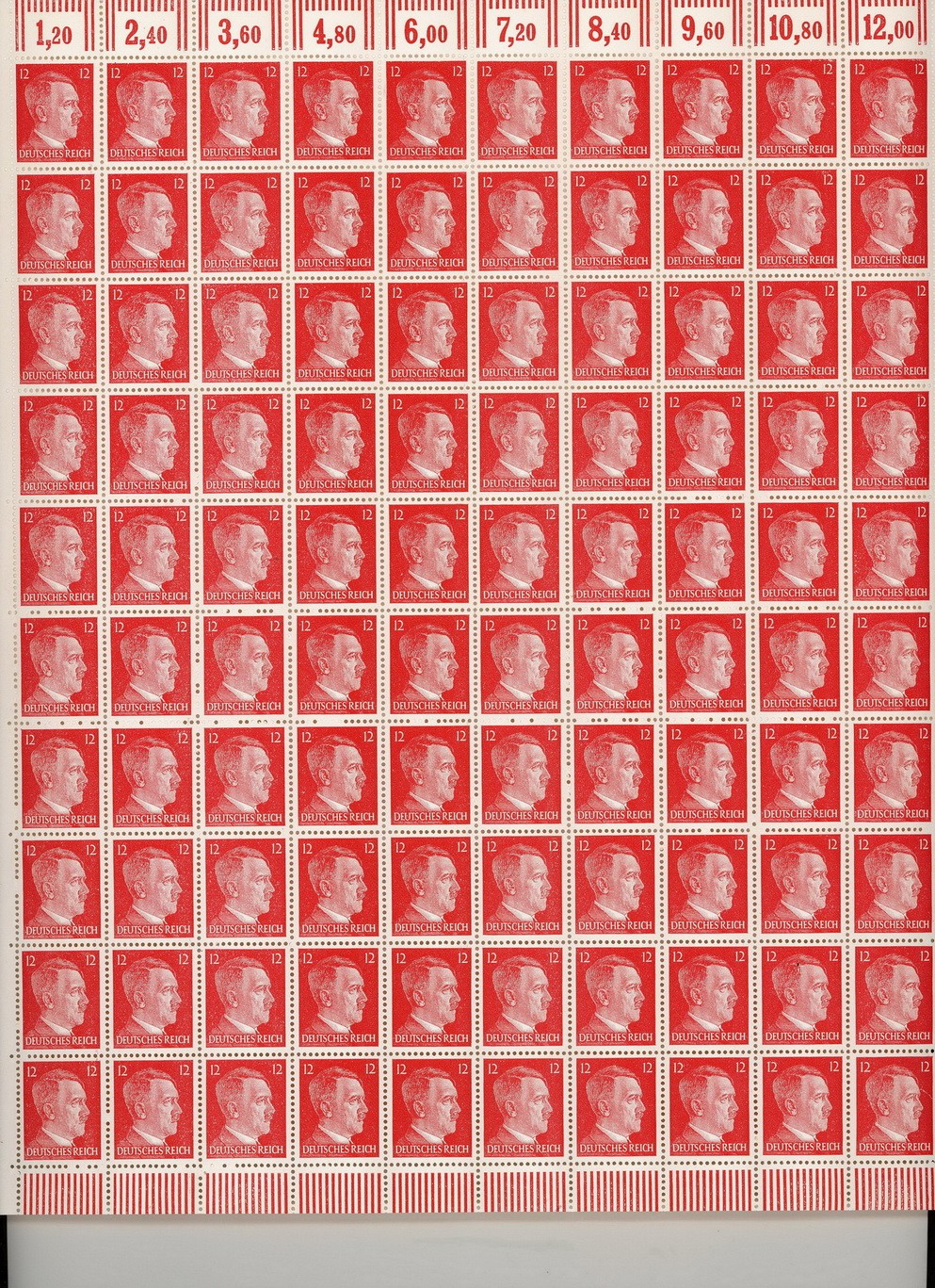 Wholesale Stamp Germany 10 Full Sheets 1941 WWII War 12 PF Hitler MNH