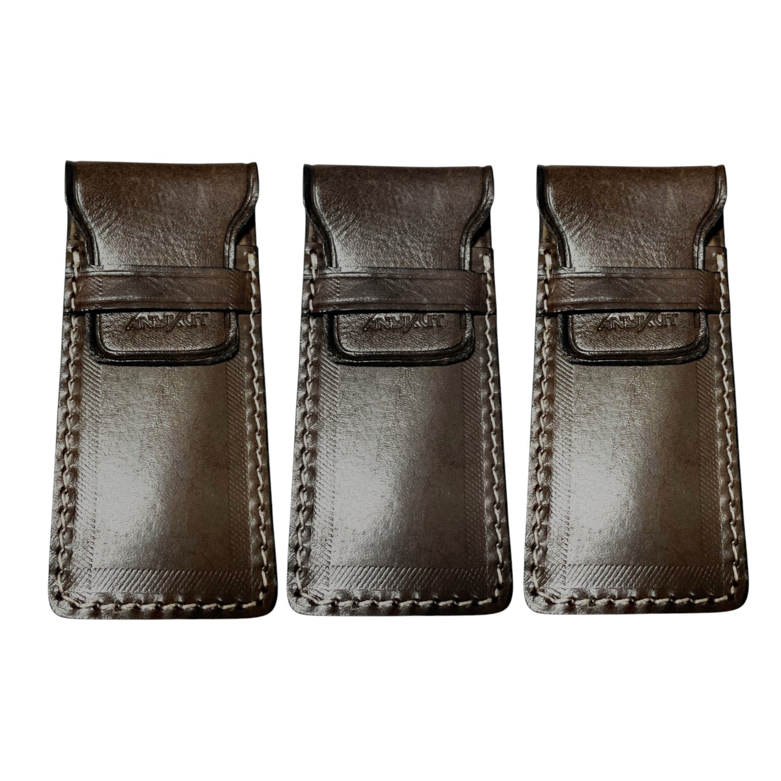 3-Pk Veg Tan Leather EDC Tuck Flap Pocket Knife Tool Pouch 6\