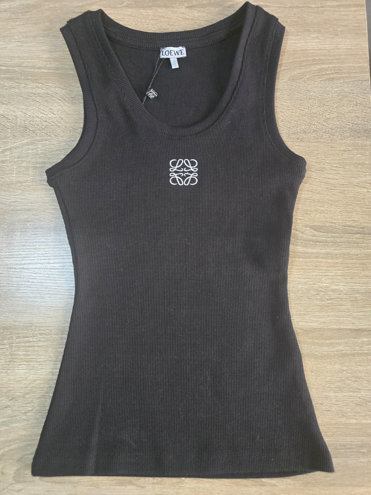 LOEWE Anagram Logo Ribbed Tank Top Black Women Size S Sleeveless Singlet Stretch