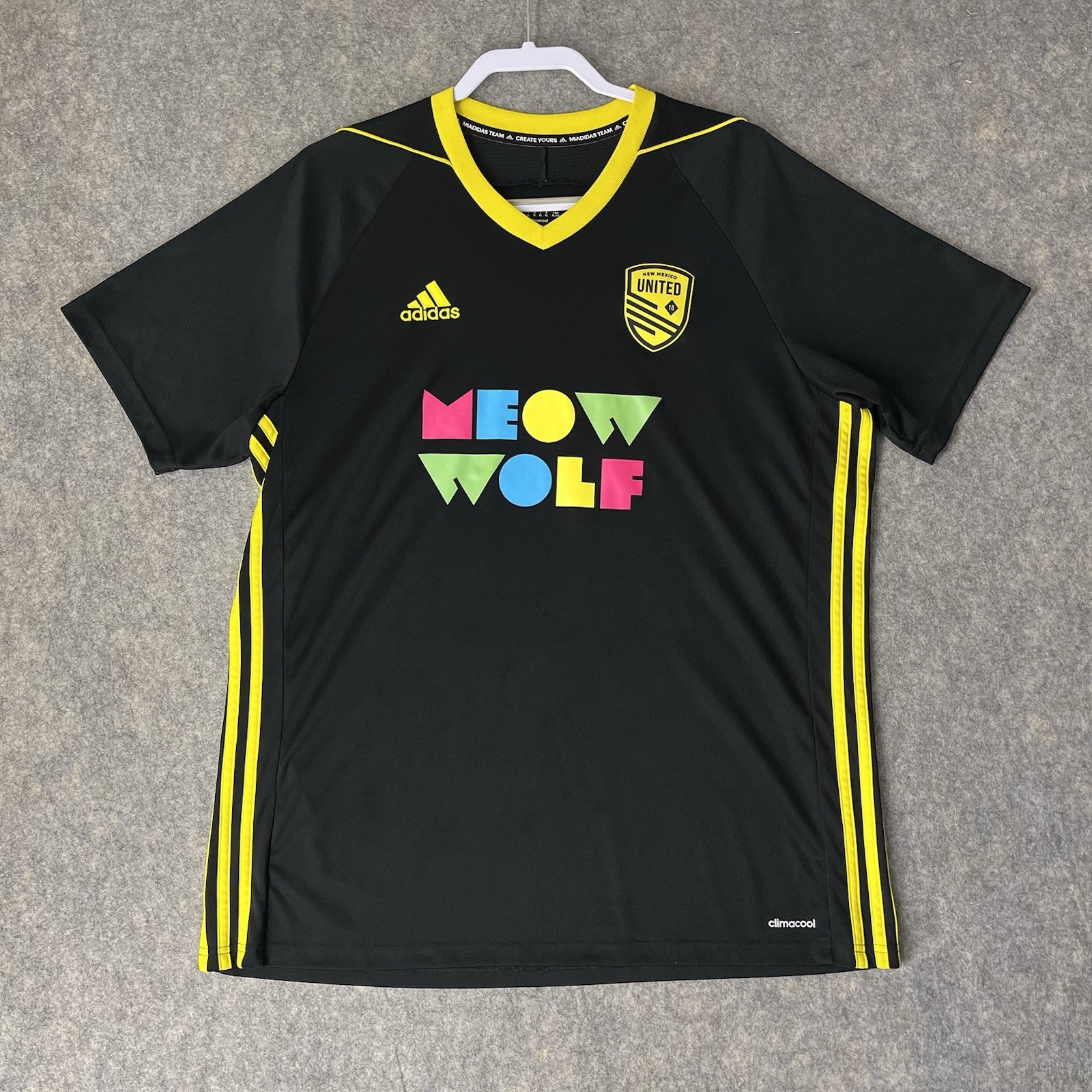Adidas New Mexico United Jersey Mens XL Black 2019 Inaugural Meow Wolf USL Shirt