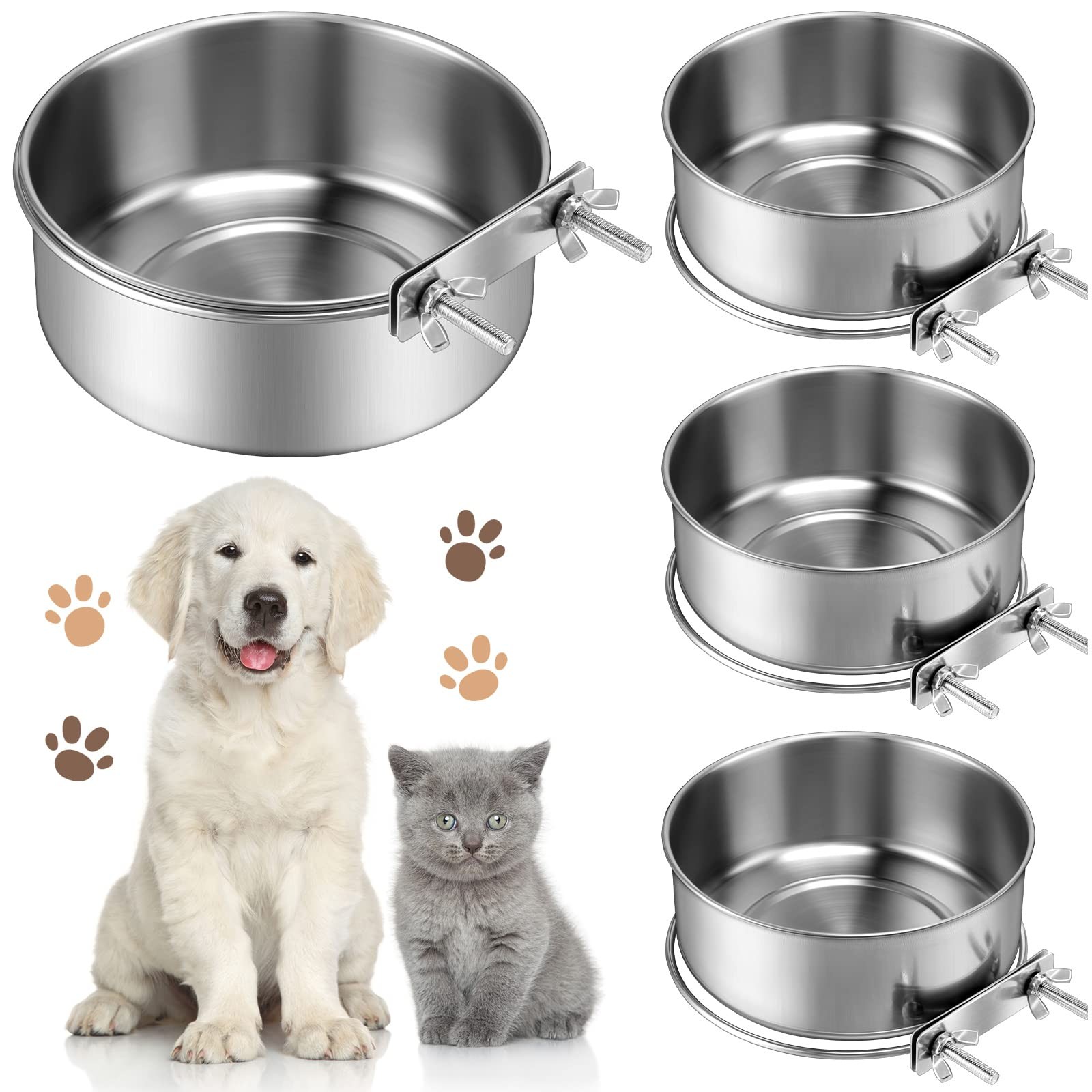 Zopeal 4 Pcs Stainless Steel Dog Bowls For Kennel Hanging 1 Quart Dog Feeder