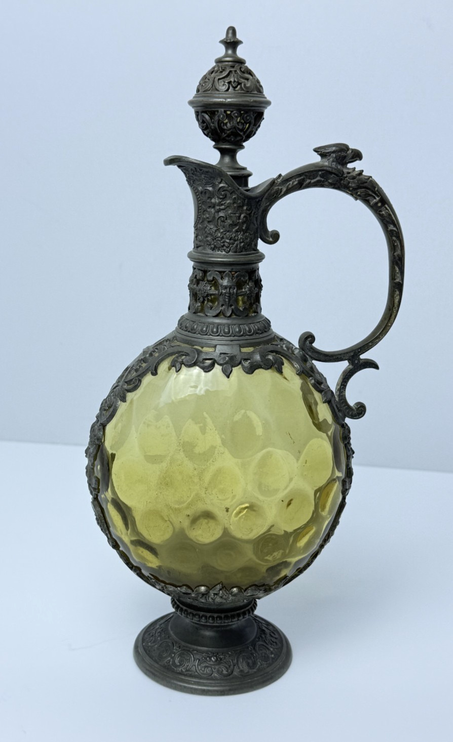 Antique Joseph Lichtiger Theresienthal Pewter Blown Glass Claret Decanter 1880s