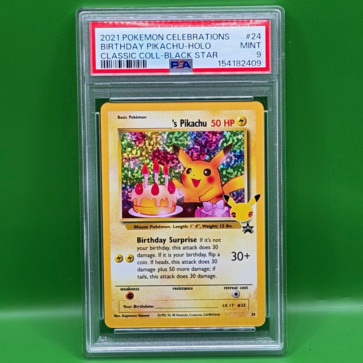 Pokemon TCG Birthday Pikachu 24/25 Celebrations Classic Collection Holo PSA 9