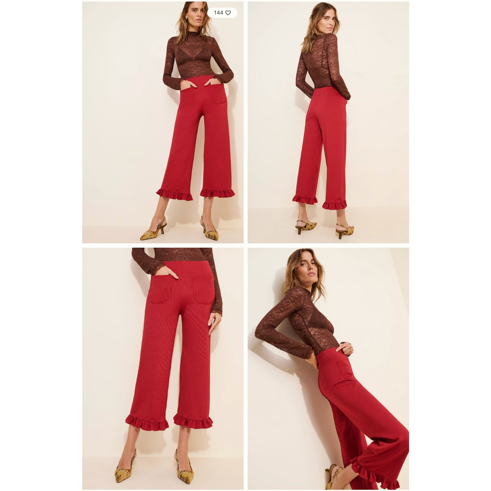 NWT Anthropologie Maeve The Colette Ruffle-Hem Wide-Leg Pants | Red | Size 30