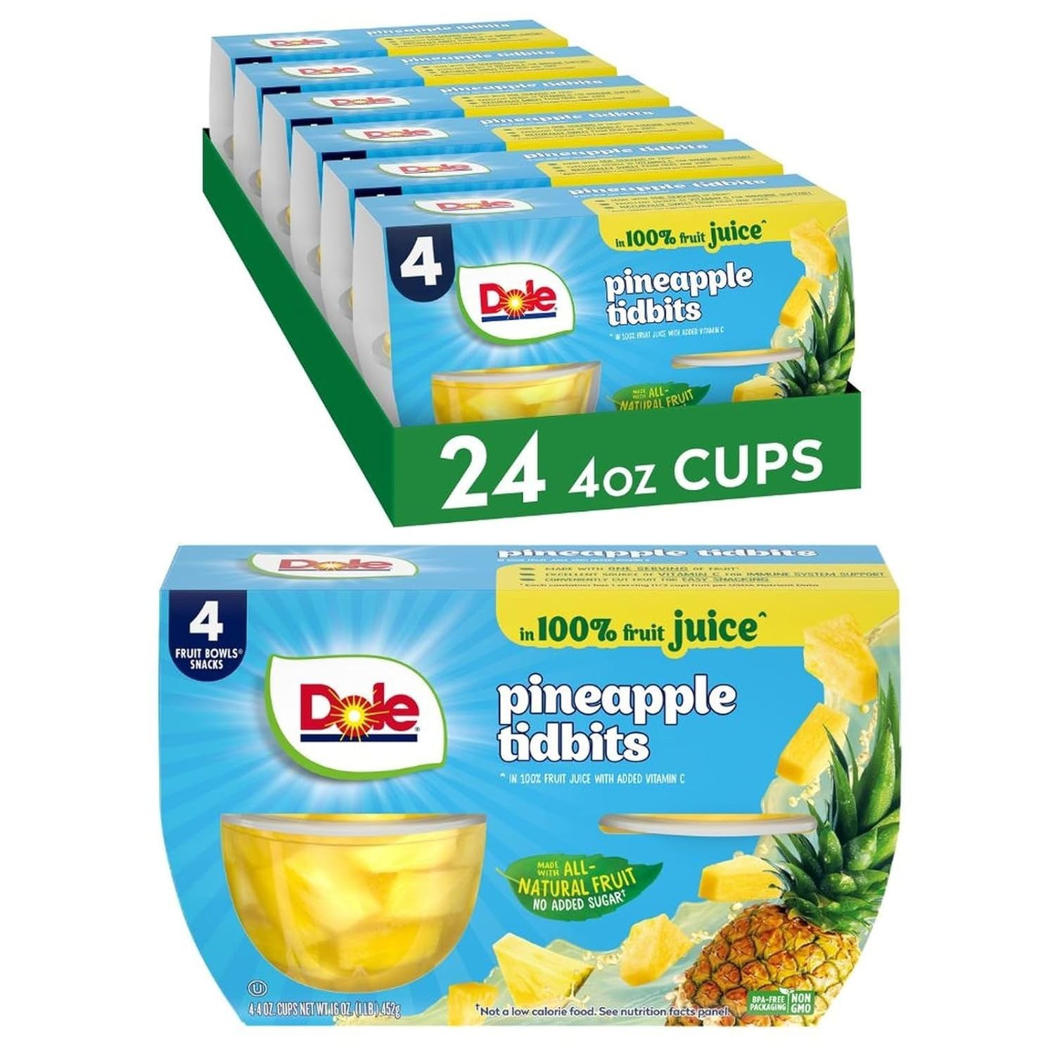 Dole Pineapple in Lime Gel Cups 24 Count Gluten Free Healthy Fruit Snack