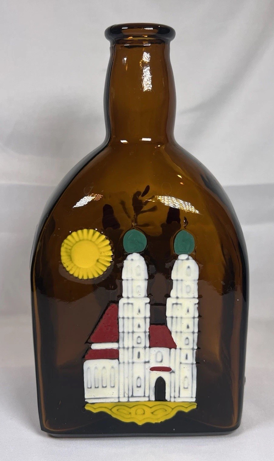 VTG ATQ GERMAN ANTON RIEMERSCHMID Embossed Enameled Goldvasser / Empty Bottle