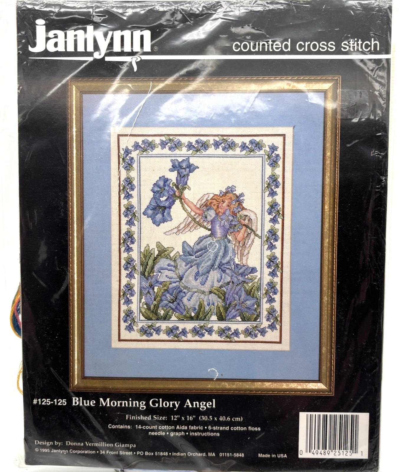 Janlynn Vintage Sealed Cross Stitch Kit Blue Morning Glory Angel 1995 12x16