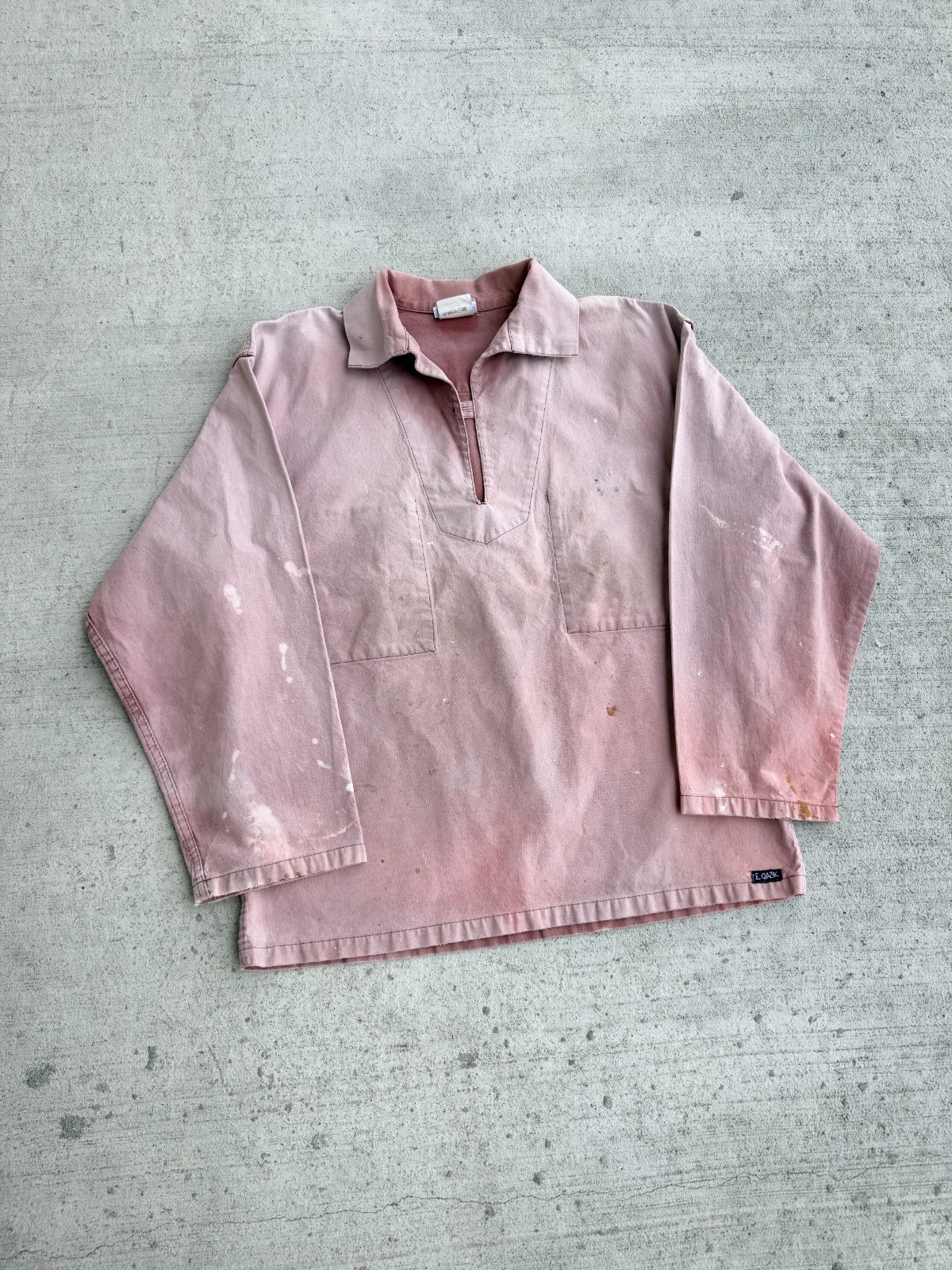 Vintage 70s Le Glazik Vareuse French Fisherman Smock Faded Pink Large Sunfade
