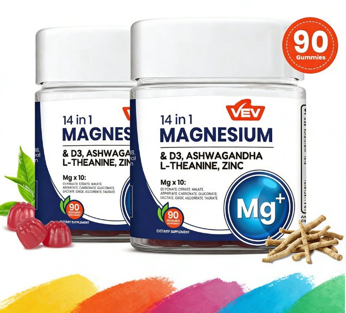 2-Pack VEV Magnesium Gummies 14-in-1 D3 Ashwagandha 90 Count