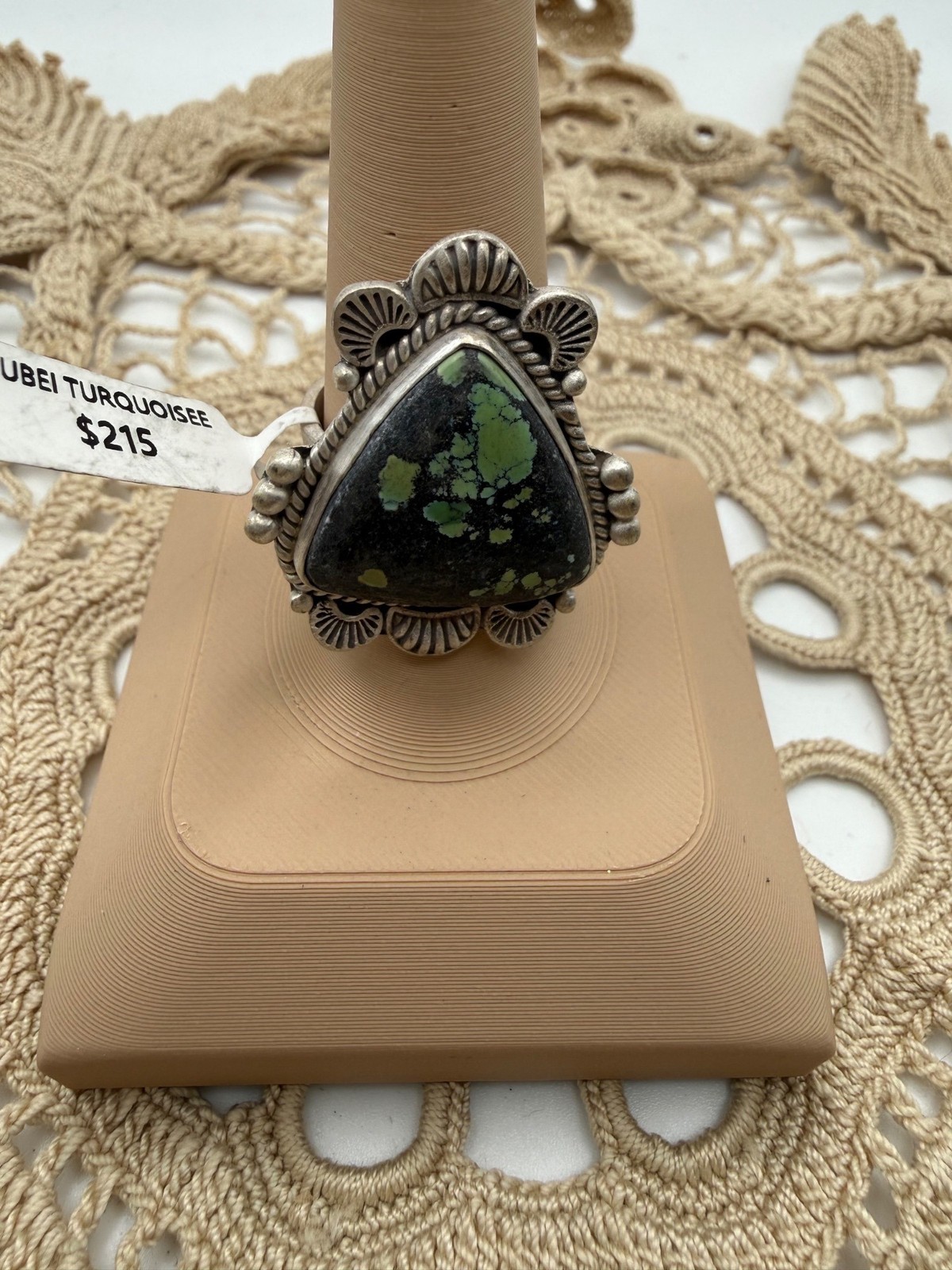 Artisan Sterling Silver Hubei Turquoise Statement Ring Intricate Southwest Adj Artisan Sterling Silver Hubei Turquoise Statement Ring Intricate Southwest Adj
