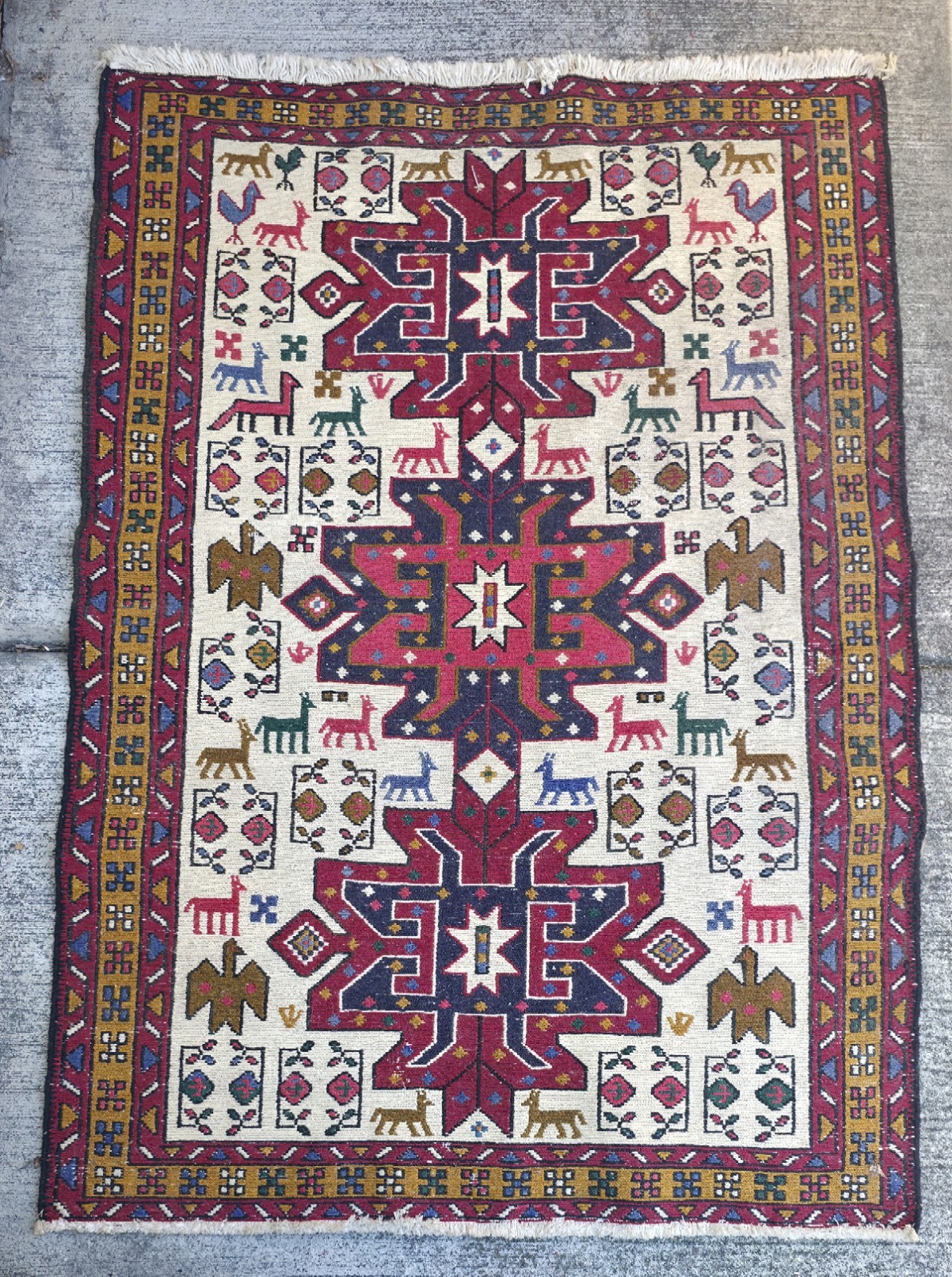 Vintage Caucasian Shirvan Animal Motif Hand Knotted Tribal Wool Rug 32x55