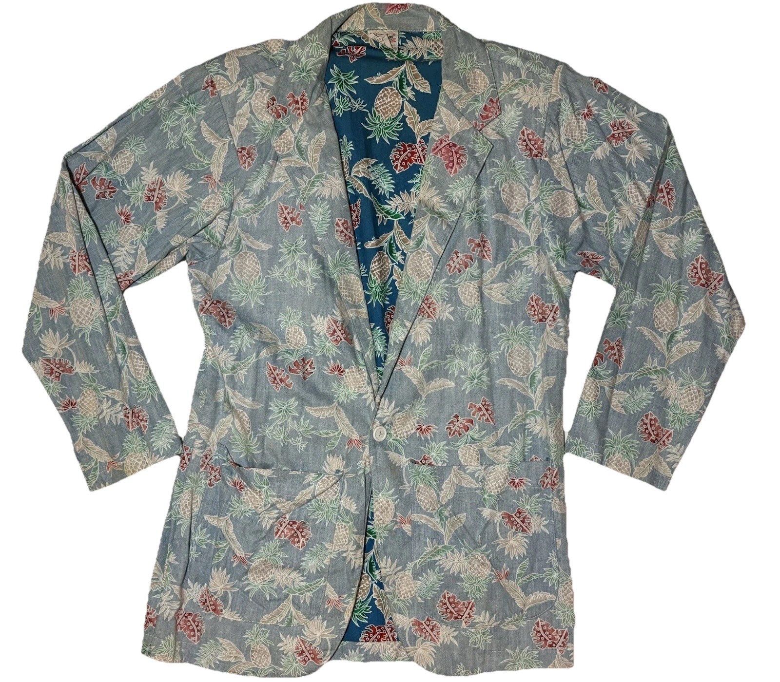 VTG 1960s Barefoot In Paradise Hawaii Floral Reverse Print Aloha Blazer Jacket S