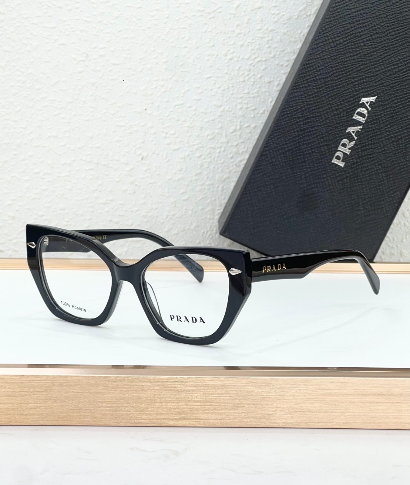 PRADA QM5538 Eyeglasses Black Cat Eye Geometric Optical Frames 51-21-145