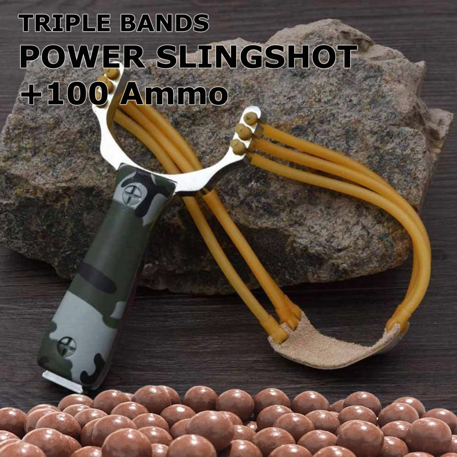 Slingshot CAMOUFLAGE High Velocity Powerful Catapult Hunt 100 Slingshot Ammo