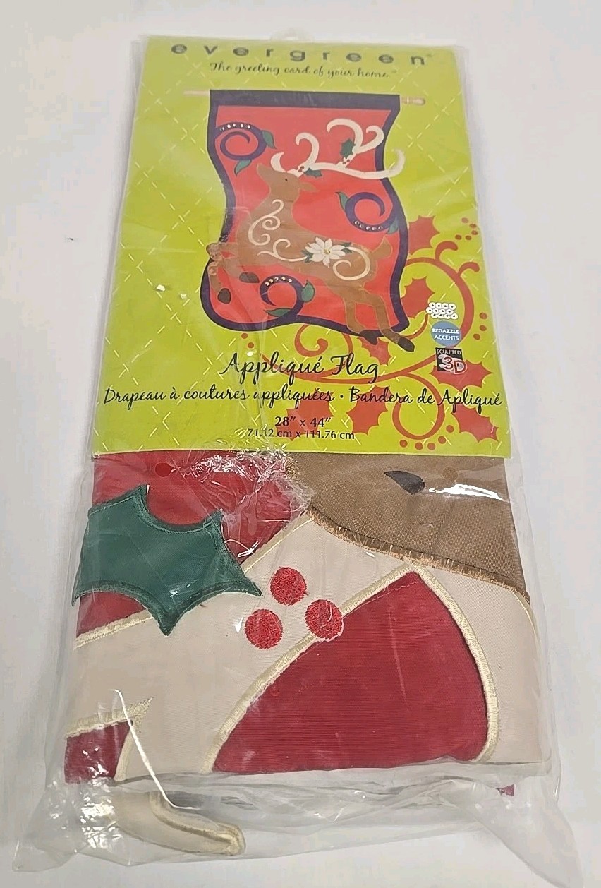 Evergreen Enterprises Applique Flag Christmas REINDEER House Flag 28\
