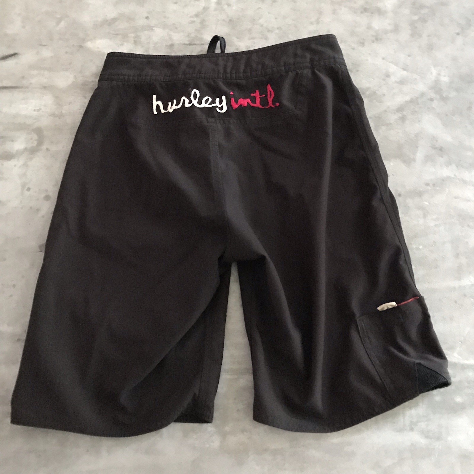 Vintage Hurley Boardshorts Boys 25 Black Surfer Beach Spellout Logo Swim Shorts