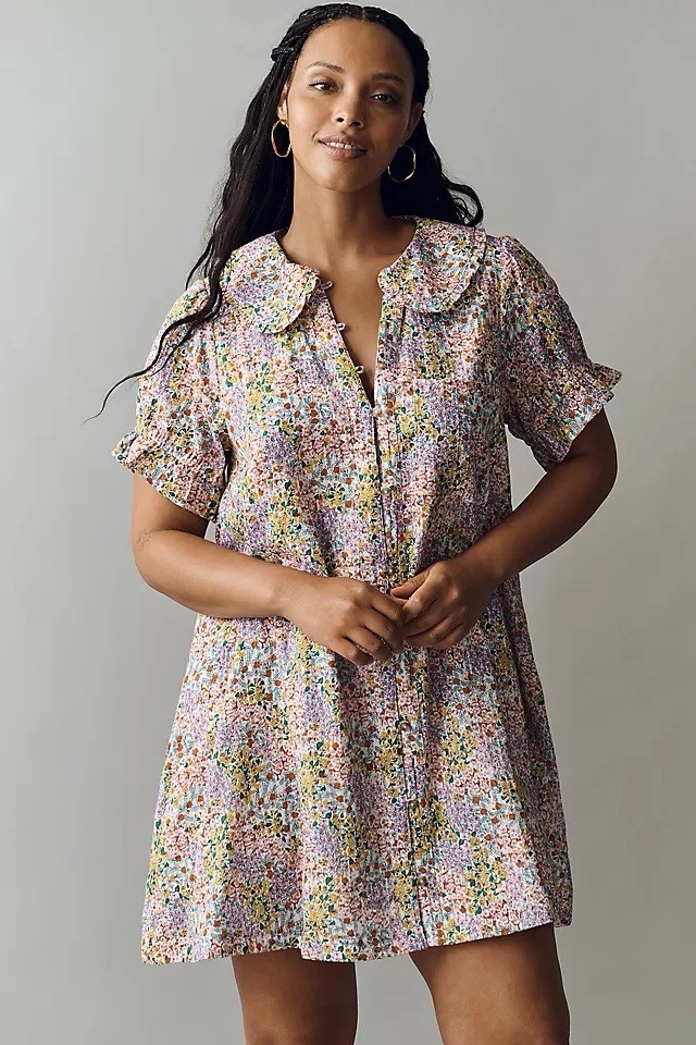 Pilcro By Anthropologie The Keira Collared Button-Front Mini Dress NWT Size M