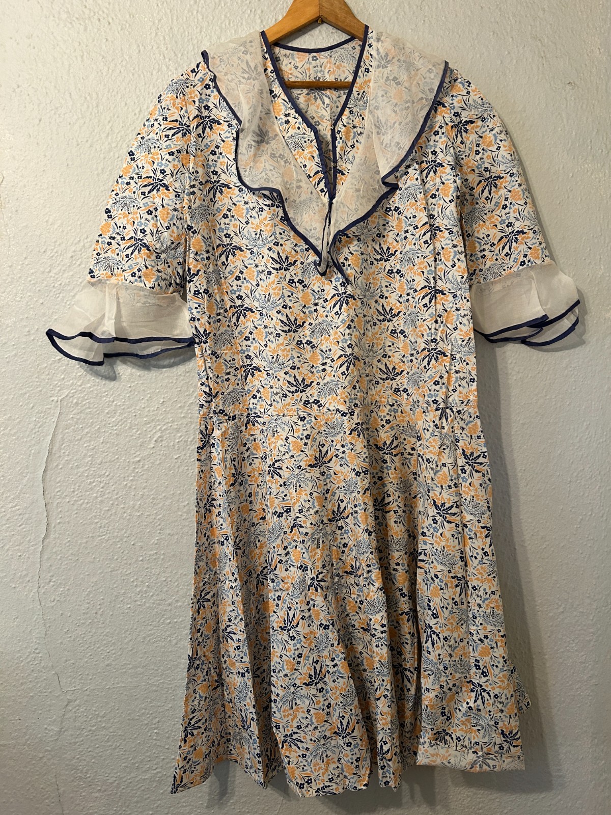 Antique 1920s Womens Sz XL Floral Print White Cotton Flapper Day Dress Volup Antique 1920s Womens Sz XL Floral Print White Cotton Flapper Day Dress Volup