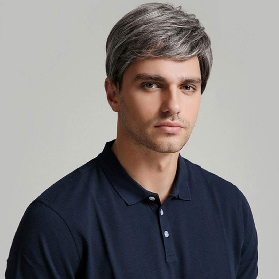 Mens Gray Wig Short Layered Natural Synthetic Heat Resistant Halloween Cosplay C