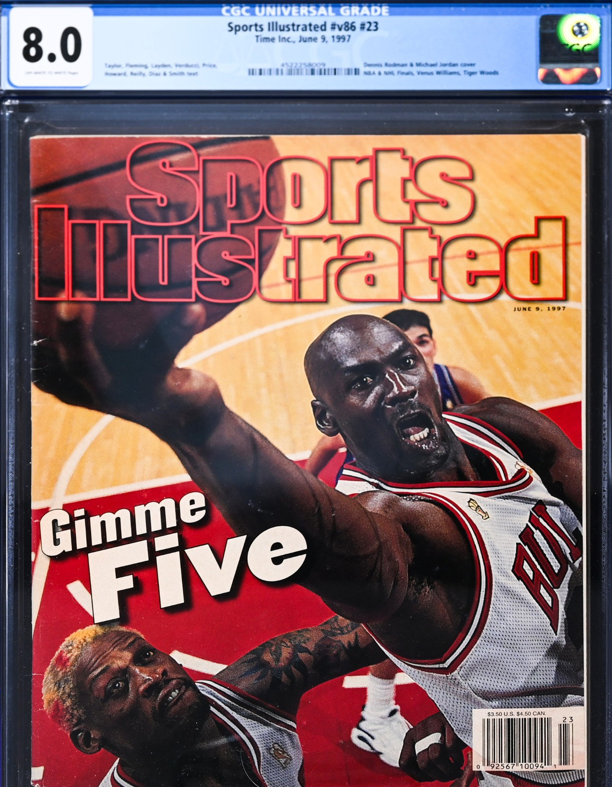 1997 Sports Illustrated Gimme Five Michael Jordan Dennis Rodman Bulls CGC 8.0