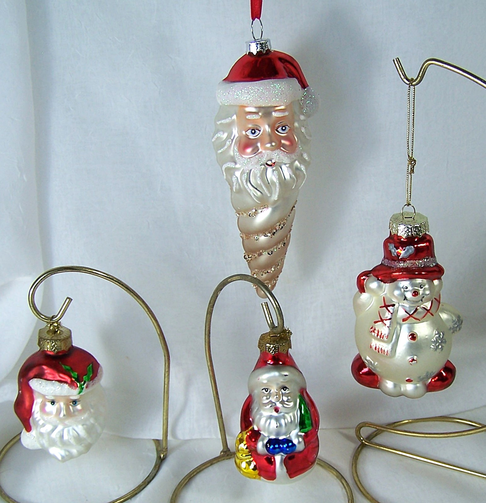 Vintage Mercury Glass Ornaments Lot Santa Claus Snowman 50's Blown Glass Figural