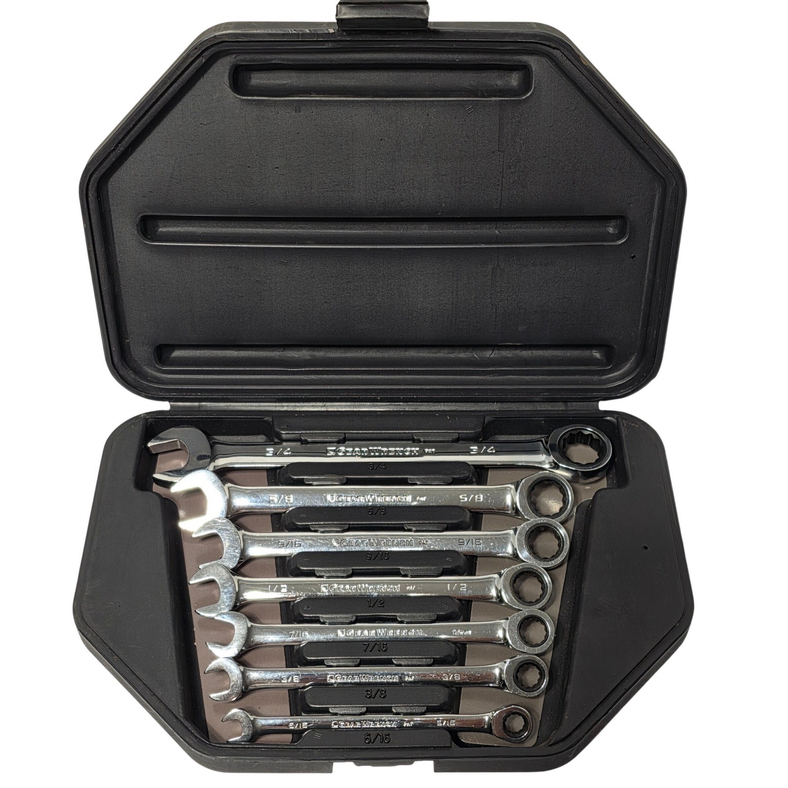 GearWrench 7pc SAE Ratcheting Combination Wrench Set 5/16 to 3/4 with Case