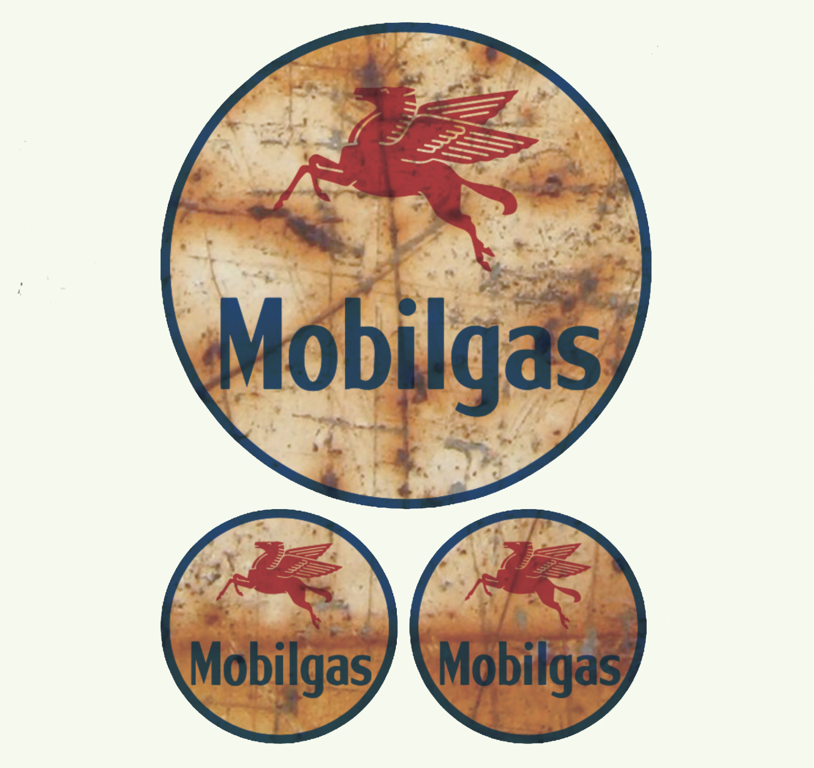 Rusty Mobilgas Mobil Gas Oil Vintage Vinyl Decal Sticker 3 for 1 - Choose size