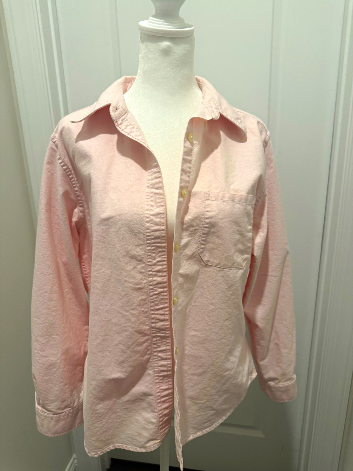L.L.Bean Men\'s Pink Solid Cotton Button-Up Shirt Pockets Point Collar M