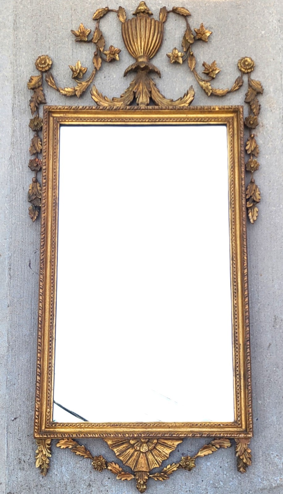 Antique ITALIAN Carved WOOD PARCEL GILT Neoclassical Urn Wall MIRROR