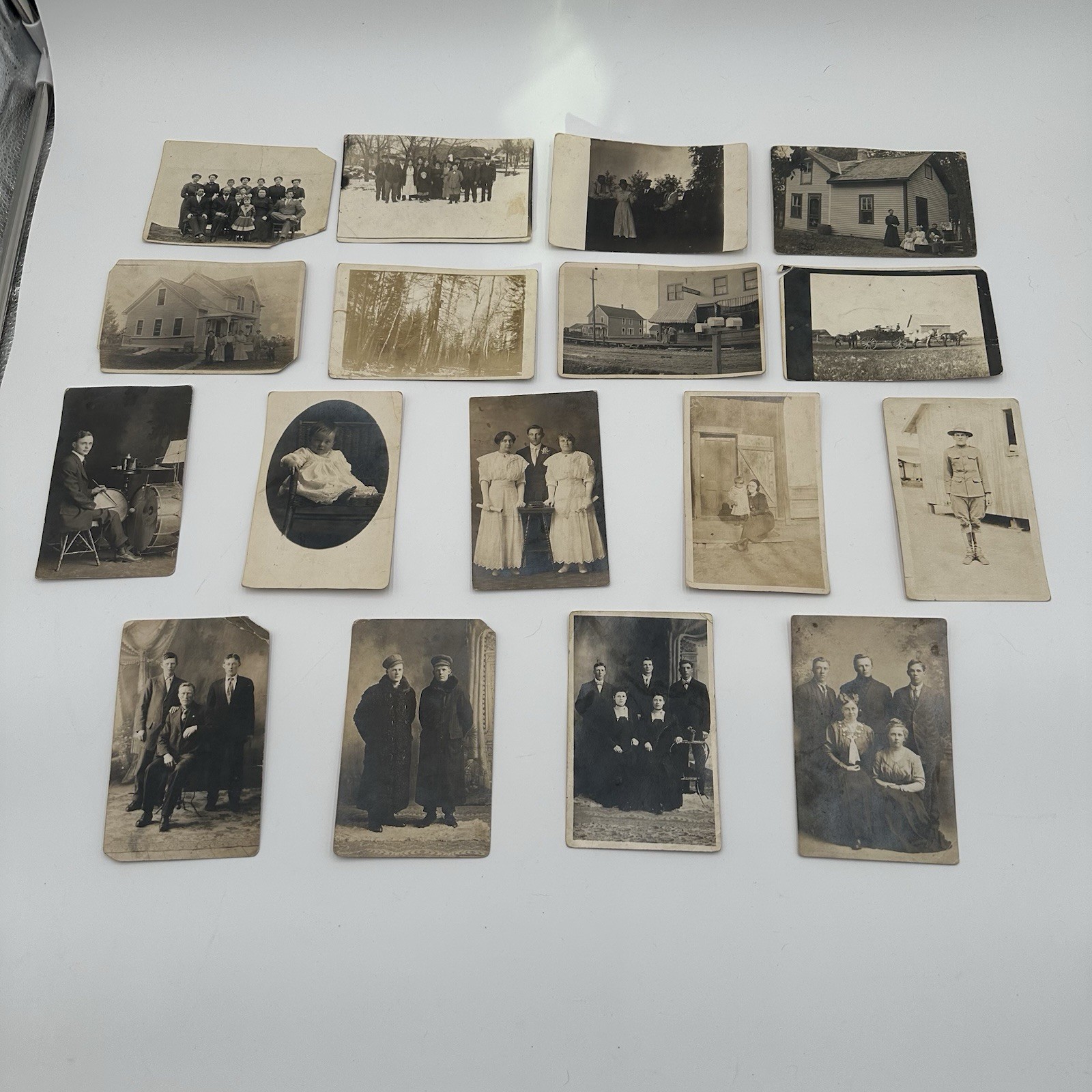 17 Antique Vintage RPPC Real Photo Postcards Early 1900s People Homes Horses