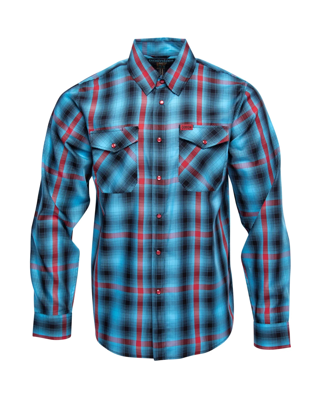 DIXXON Bolo Bamboo Long Sleeve Men\'s Plaid Snap Shirt Blue Black Red