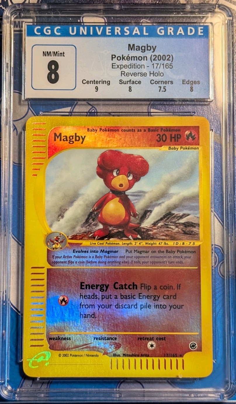 CGC 8 NM/MINT Magby 17/165 Expedition 2002 Holo  Pokemon Card