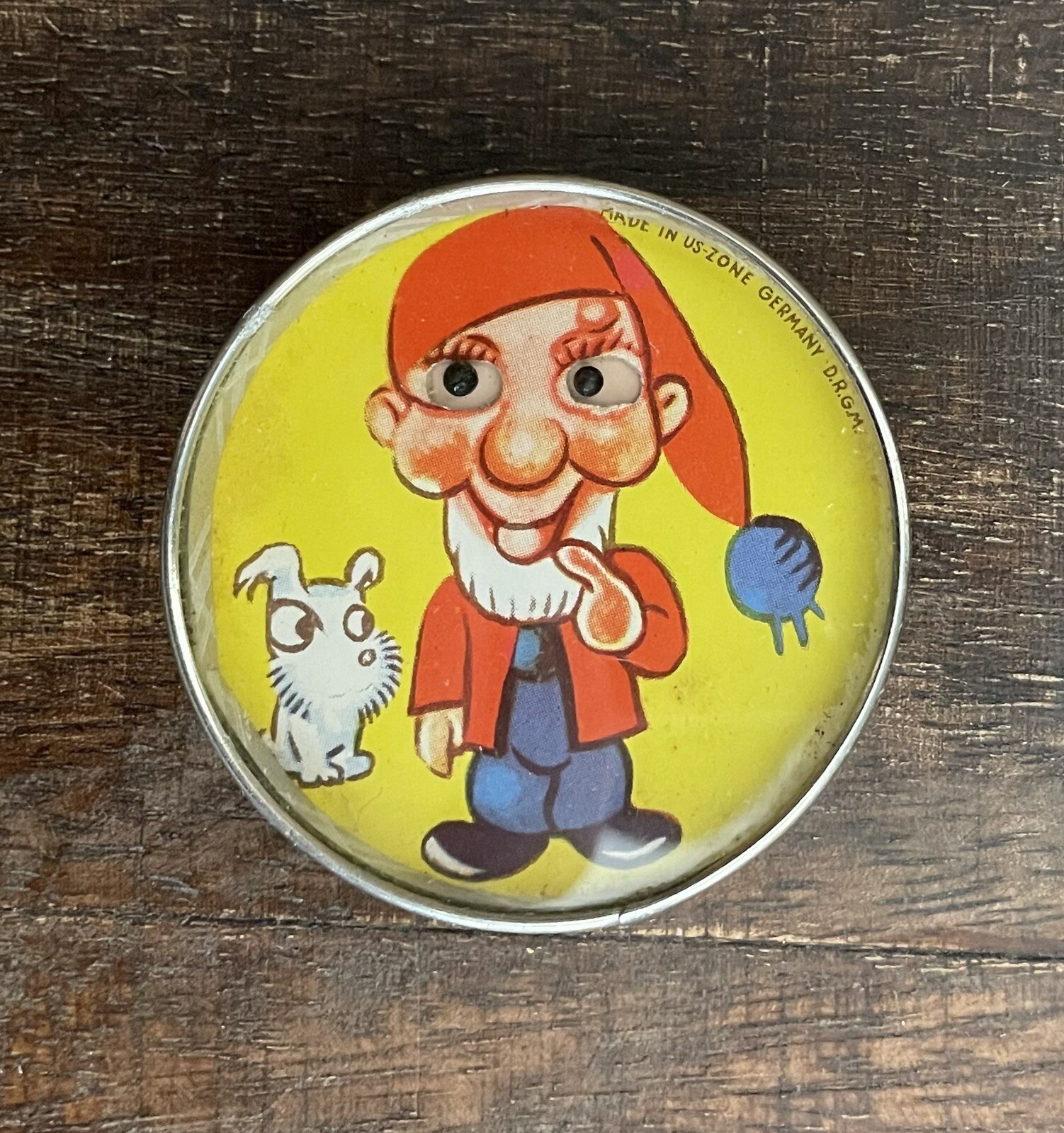 Vintage Germany DRGM US Zone Dexterity Pocket Puzzle Game Googly Eye Gnome