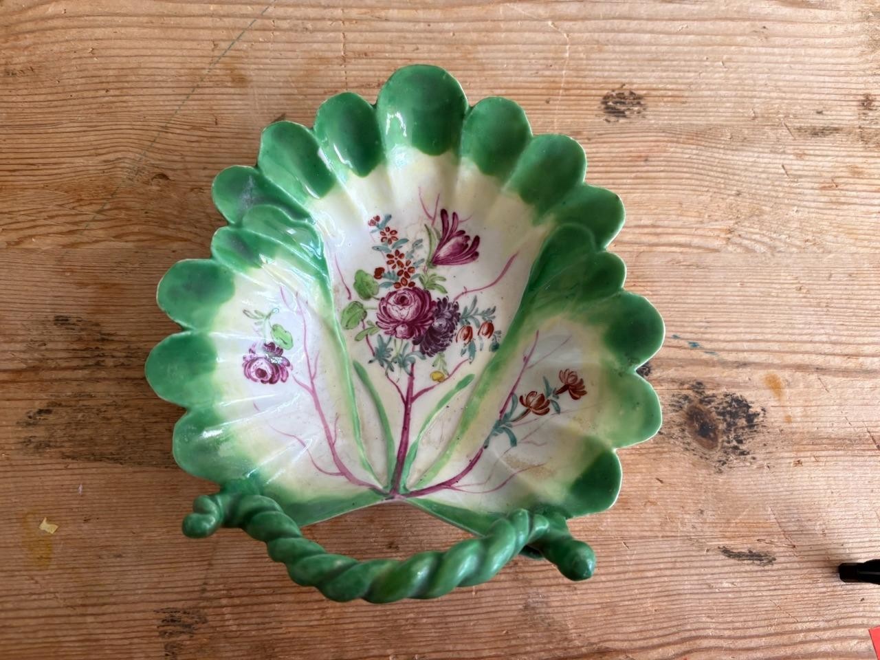 Antique c. 1795 Longton Hall Heart Shaped Trinket Dish Ruffled Flowers Painted