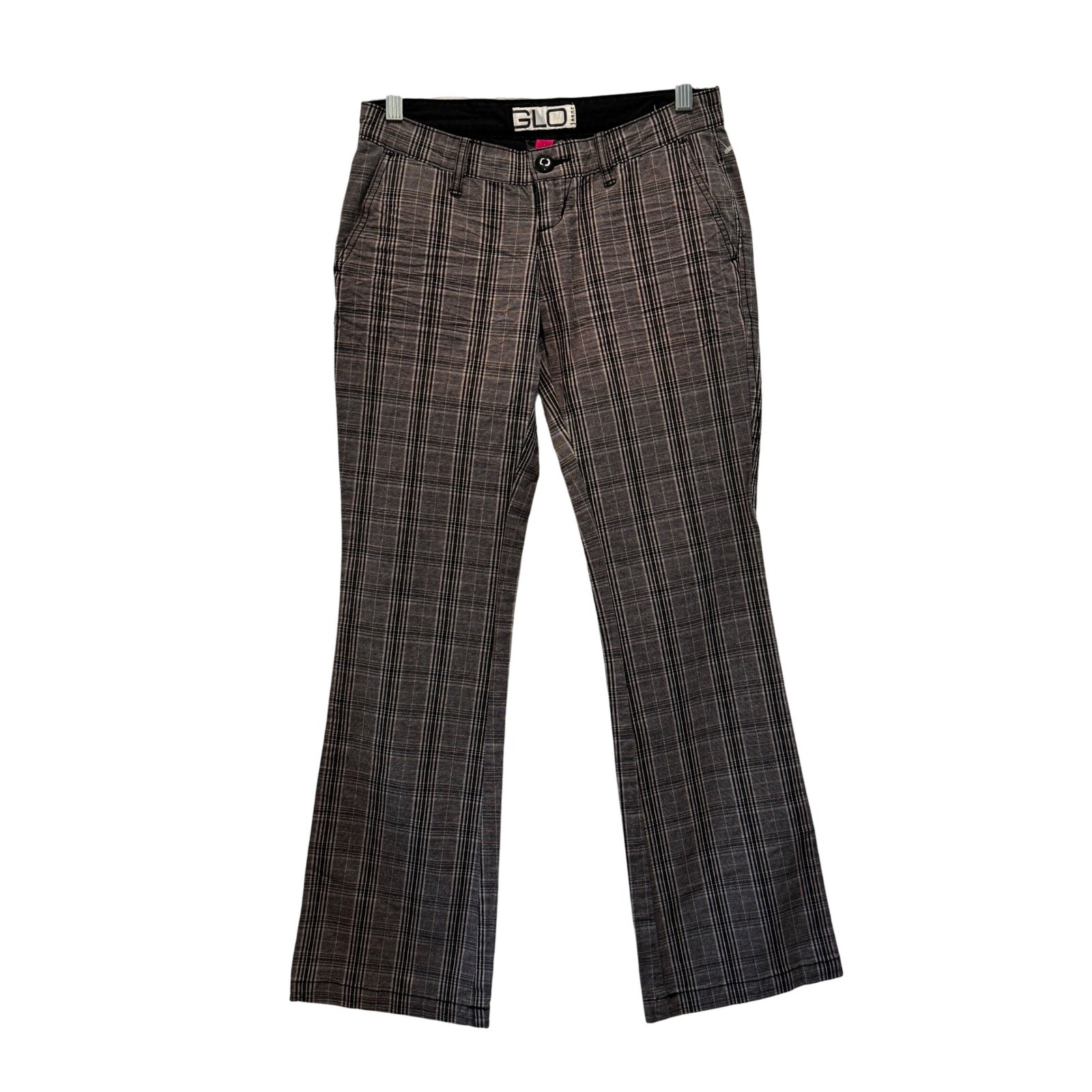 Y2K GLO Jeans Women\'s Size 1 Plaid Bootcut low rise Trousers Black Gray Preppy