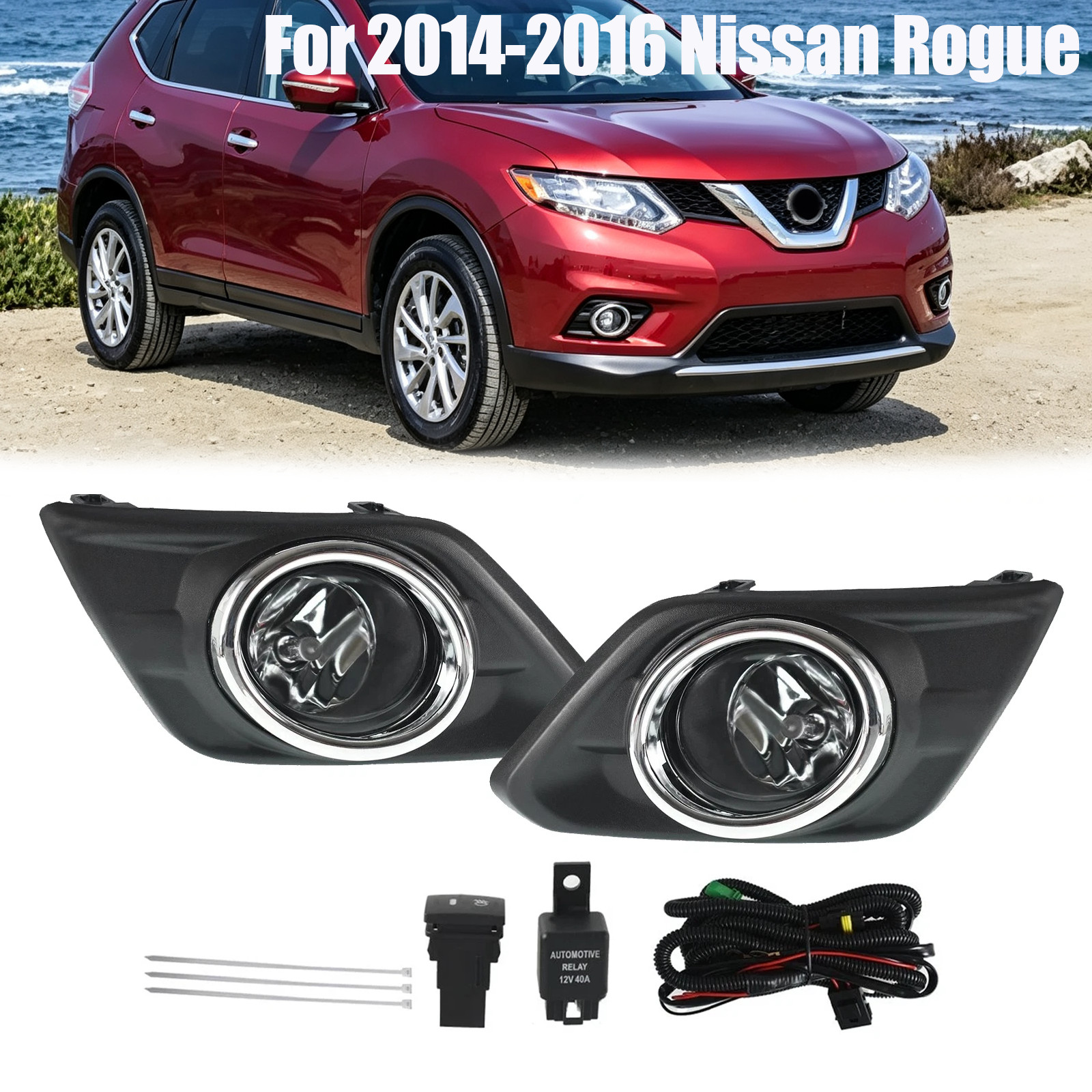 For 2014-2016 Nissan Rogue Front Bumper Fog Lights Lamp+Switch+Bezel Kit Pair For 2014-2016 Nissan Rogue Front Bumper Fog Lights Lamp+Switch+Bezel Kit Pair