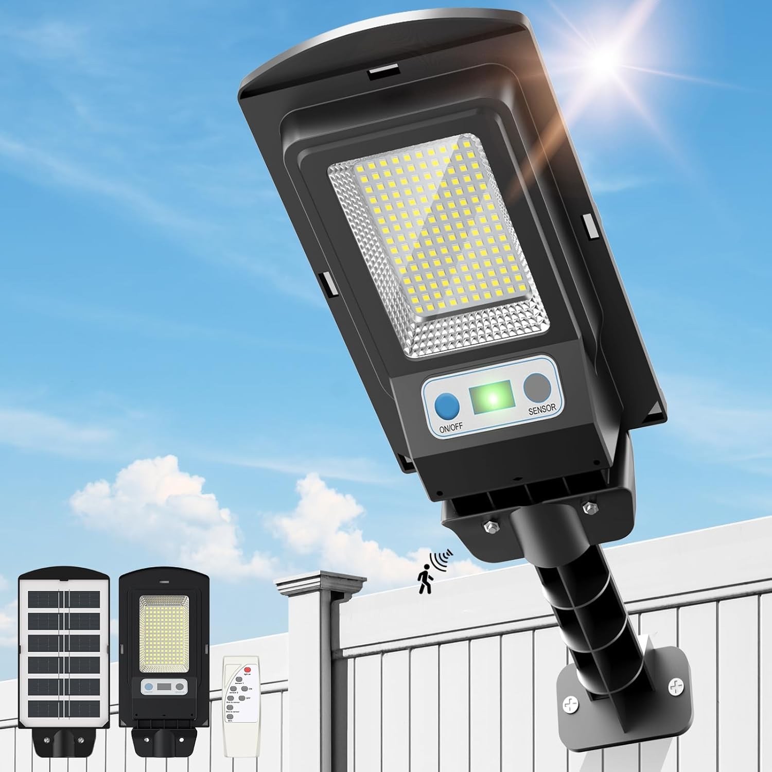 New -- 150W Solar Street Lights, IP66 Waterproof Motion Sensor LED Outdoor Lamp