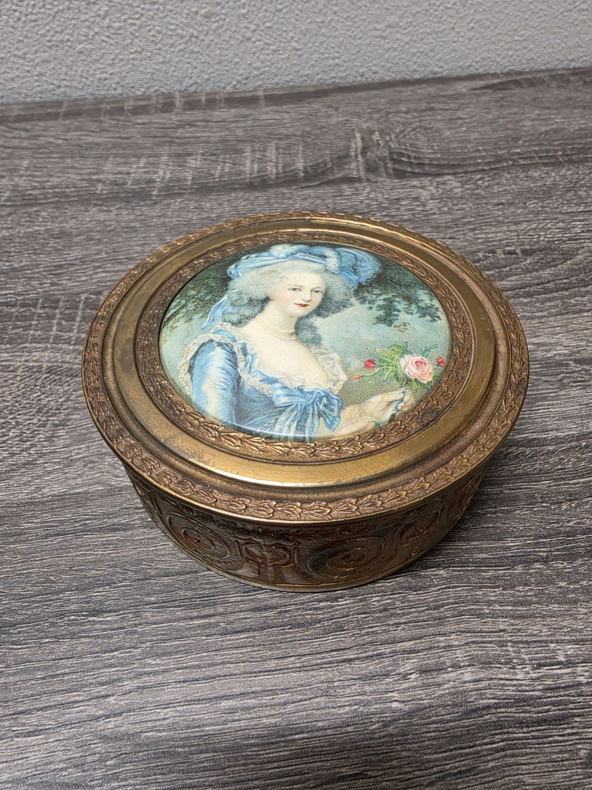 Antique French Bronze Ormolu - Enamel Portrait Powder Box - Mirror Lid Antique French Bronze Ormolu - Enamel Portrait Powder Box - Mirror Lid