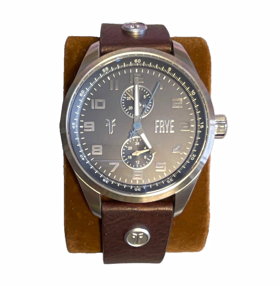 Frye Chronograph Quartz 42mm 10 ATM Gray Dial Brown Leather Strap