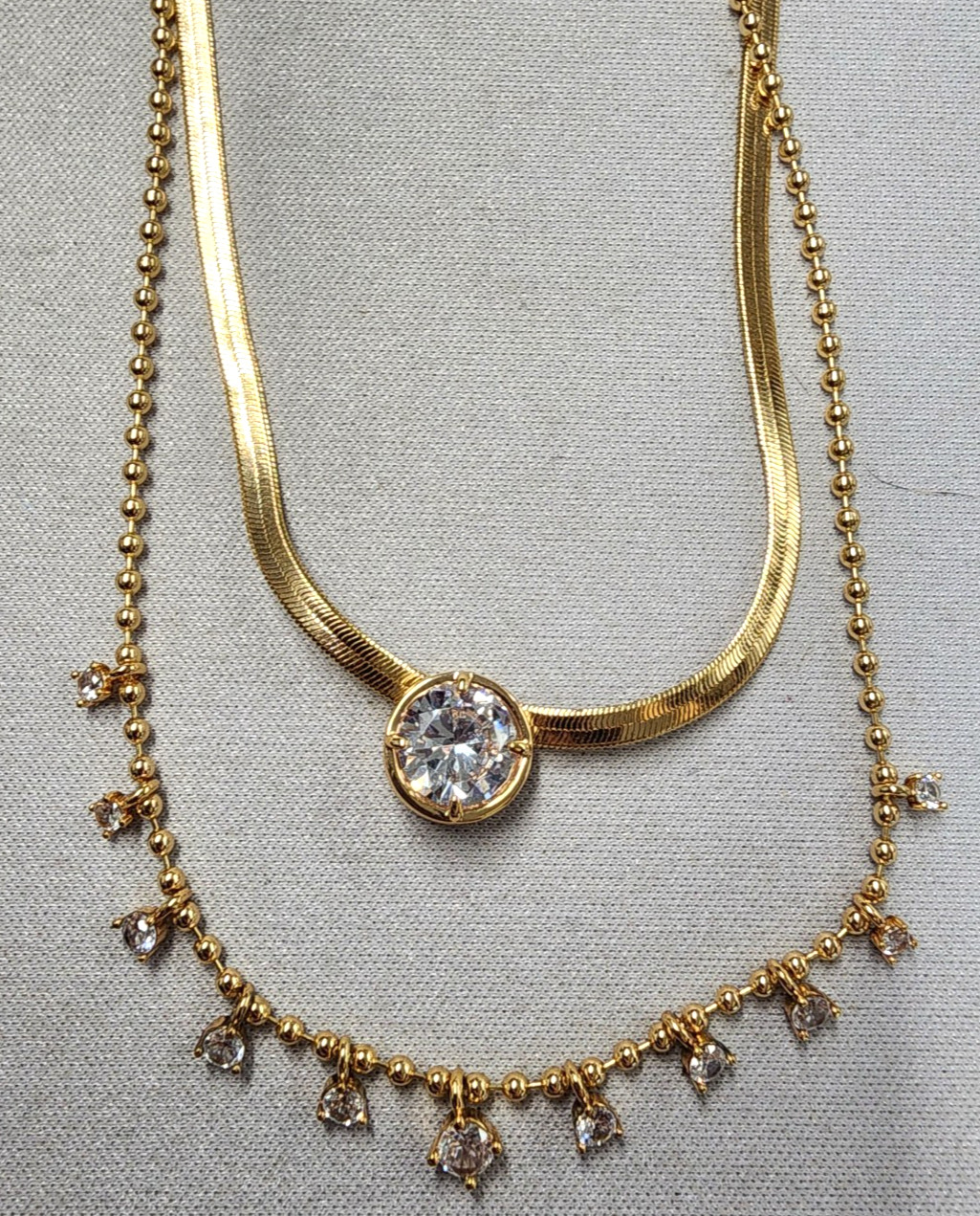 Anthropologie 14K Gold Plated Layered Crystal Necklaces 15.5\