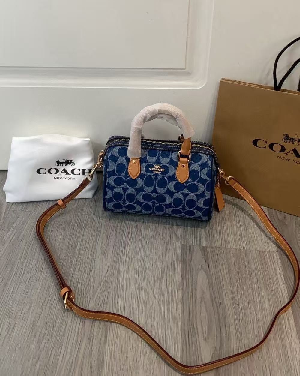 Coach Mini Rowan Crossbody Bag In Signature Denim w/ Cherry Charm CY742 Outlet