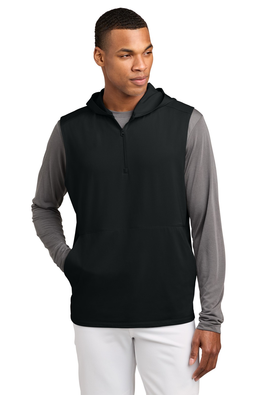 Sport-Tek Sport-Wick Stretch Sleeveless Hooded 1/4-Zip ST858 Sport-Tek Sport-Wick Stretch Sleeveless Hooded 1/4-Zip ST858
