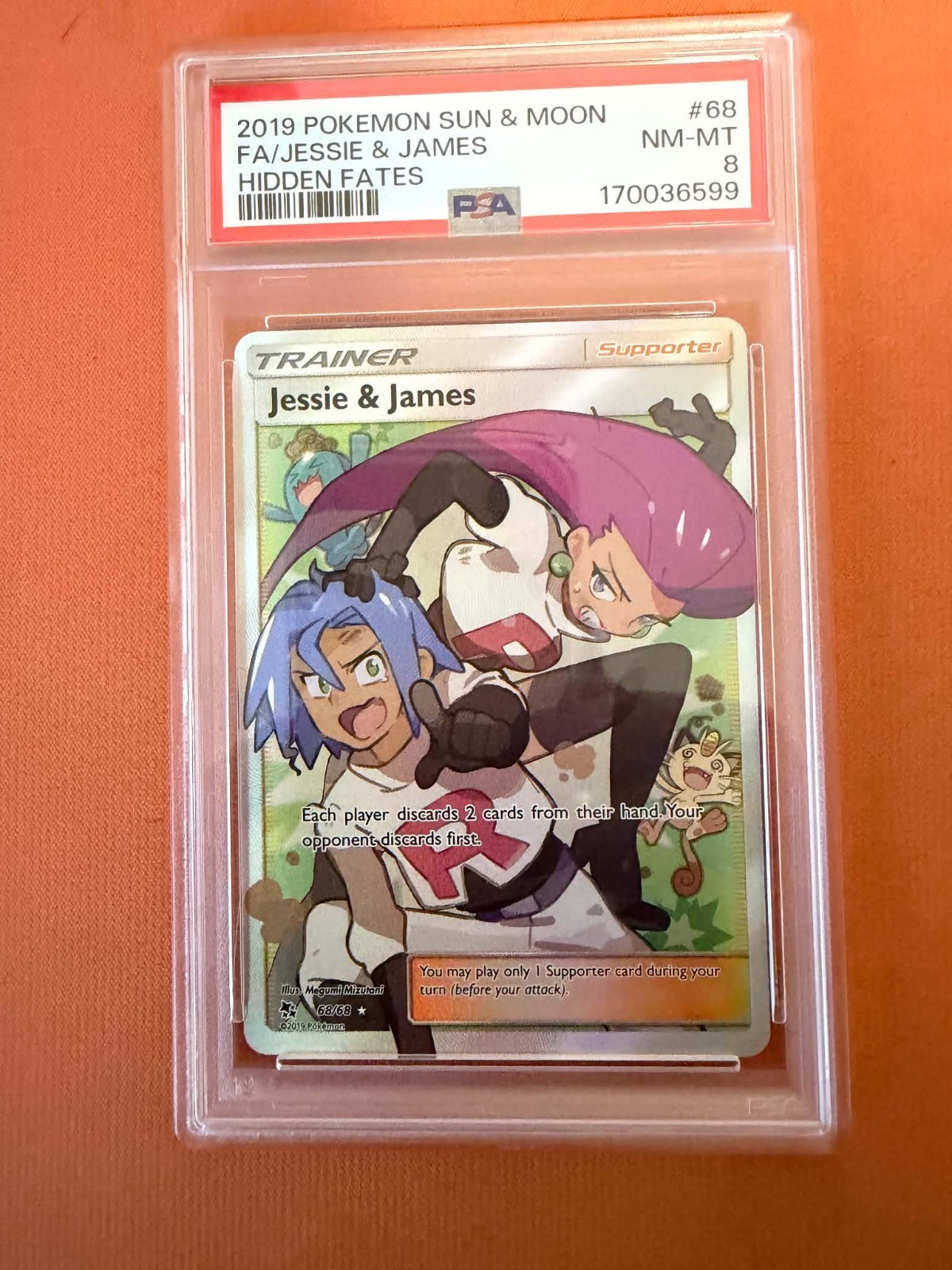 2019 Pokemon Sun & Moon Jessie & James Hidden Fates #68 Full Art PSA 8 Mint 2019 Pokemon Sun & Moon Jessie & James Hidden Fates #68 Full Art PSA 8 Mint